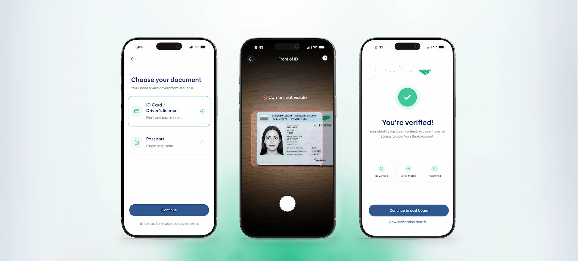 Vora key decisions — document choice, scan capture, verified state