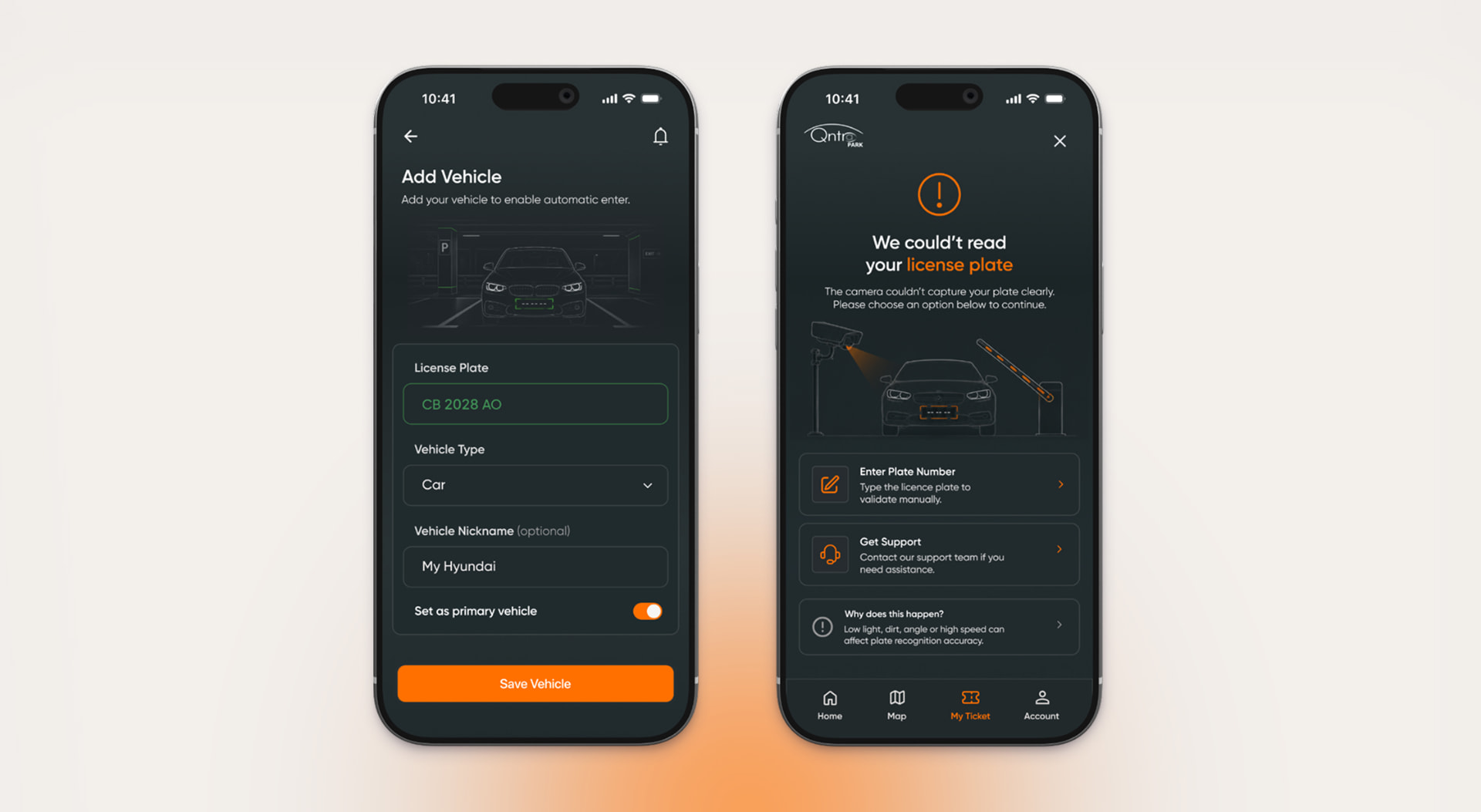 Add vehicle and licence plate error screens